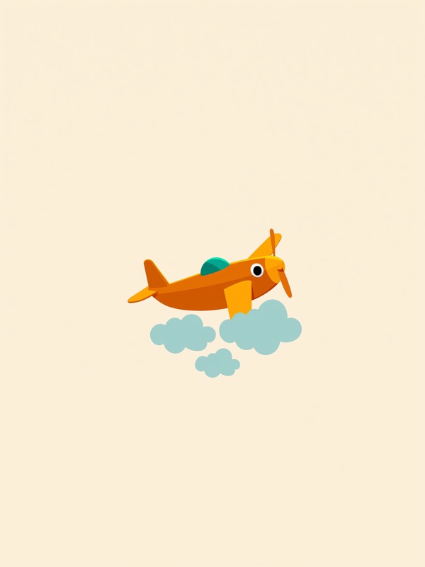 Little propeller airplane in fluffy clouds, kids wall art