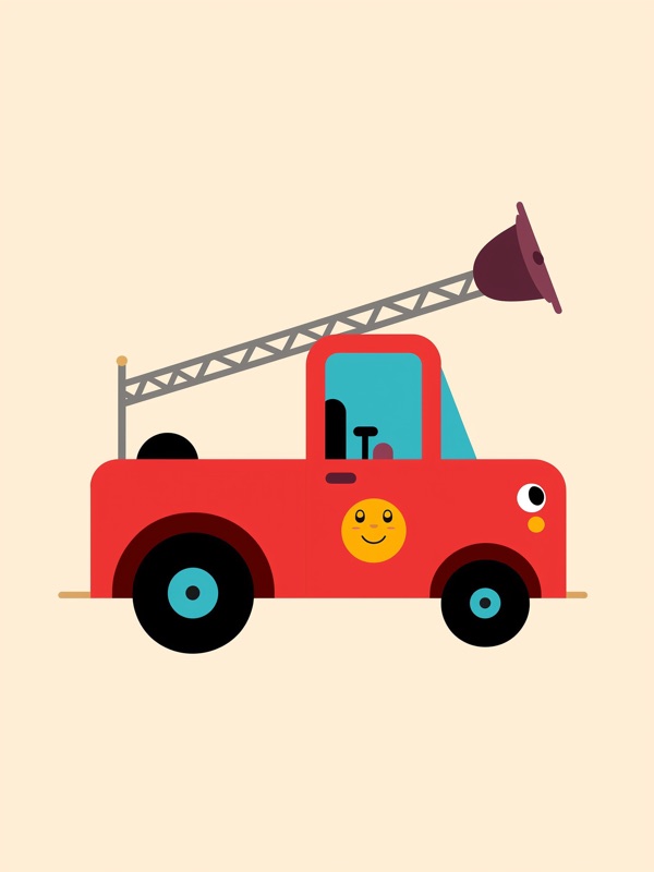 Friendly red fire truck with a ladder, kids wall art